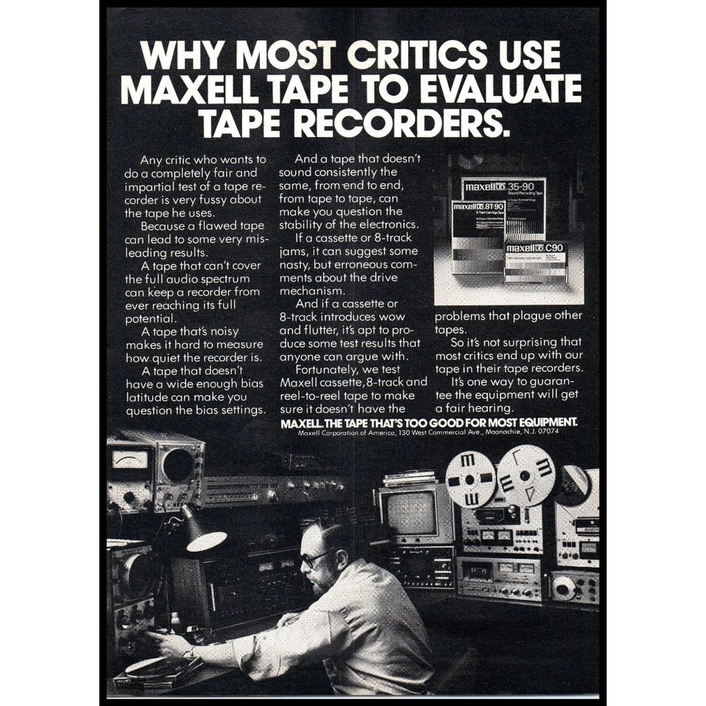 1977 Maxell Cassette Tapes and Reel to Reel Vintage Print Ad Sound Edit Wall Art